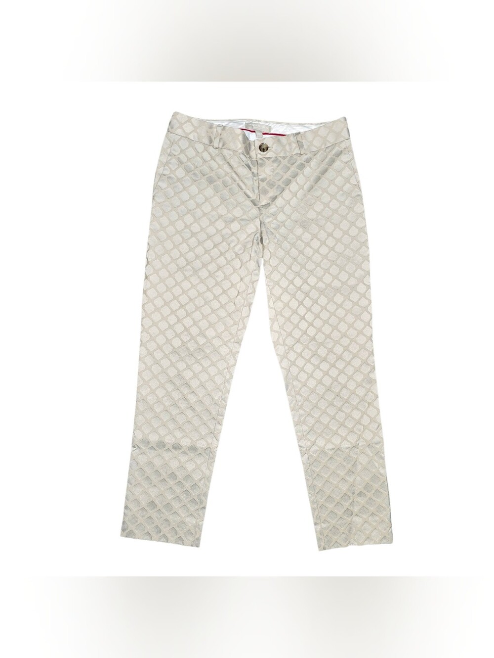 Banana Republic Camden Pant Women's Size 2 Beige Gold Geometric Jacquard Ankle